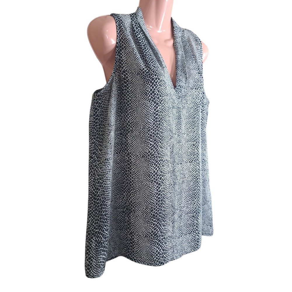 Violet & Claire Women's Sleeveless Blouse Size L White/Black Semi Sheer V-neck